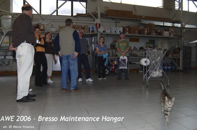 AWE 2206 - Bresso Maintenance Hanger - AWE guests and Marisa the hangar cat