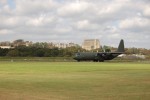 C-130 Hercules on take off in front of Lancing College